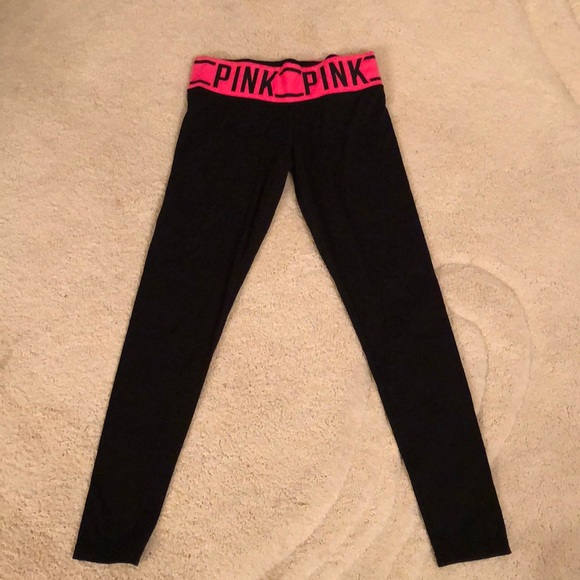 Pink Victoria Secrets slim fit yoga pants with barbiecore pink stretch waist - Picture 1 of 16